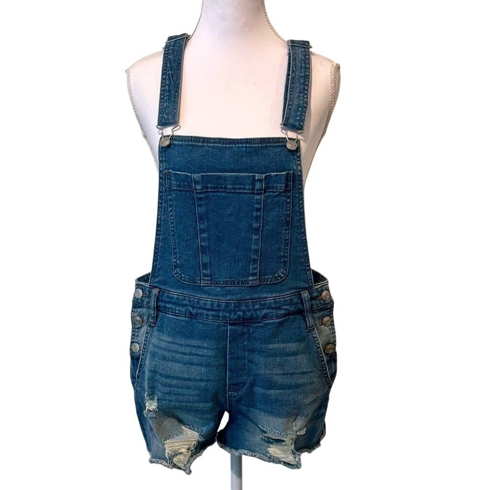Denim Shorts Overalls Distressed Jeans Shortalls 90s Y2K Scoop Size 4